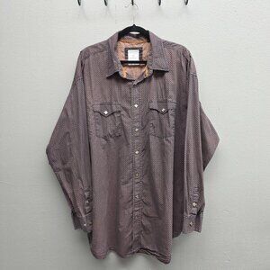 Rough Stock Shirt Mens 2XL Brown Western Pearl Snap Long Sleeve Geometric XXL